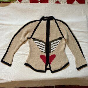 Vintage style zip front cardigan sweater with hearts by Char Santa Fe